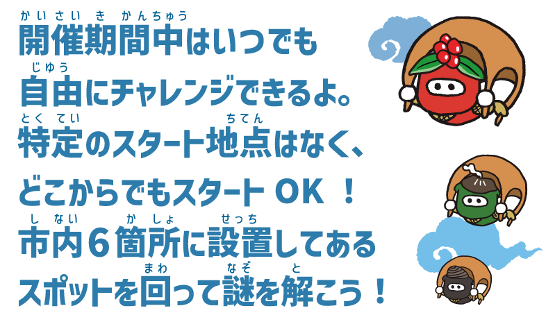 期間内に市内6箇所のスポットを回って謎解き！